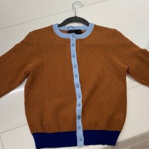 Zara Brown Cardigan with Blue Trim size small NEW WITH TAGS